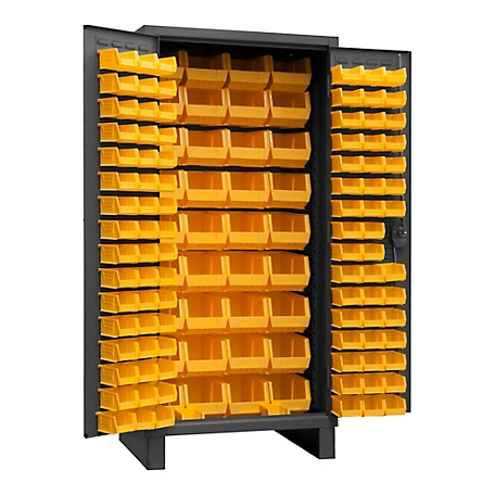 Durham MFG 14 Gauge Steel Bin Cabinet, 132 Yellow Bins