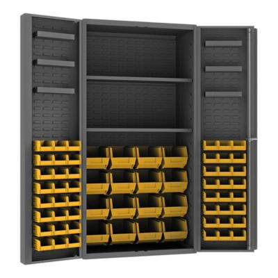 Durham MFG 36 in. x 24 in. x 72 in. 14-Gauge Deep Door Cabinet, 64 Yellow Bins