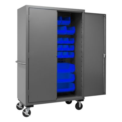Image showing  42-Bin Mobile Steel Cabinet, 48 in. x 24 in. x 81 in., Blue/Gray