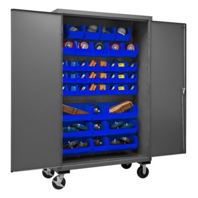 Image showing  42-Bin Mobile Steel Cabinet, 48 in. x 24 in. x 81 in., Blue/Gray
