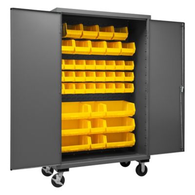 Durham MFG 42-Bin Mobile Steel Cabinet, 48 in. x 24 in. x 81 in., Yellow/Gray
