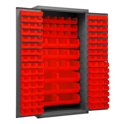 Durham MFG 14-Gauge Steel Bin Cabinet, 132 Red Bins