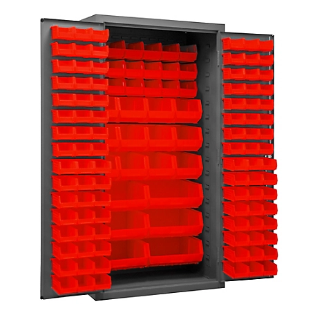 Durham MFG 14-Gauge Steel Bin Cabinet, 132 Red Bins