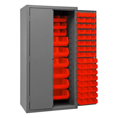 Image showing  14-Gauge Steel Bin Cabinet with 132 Red Bins