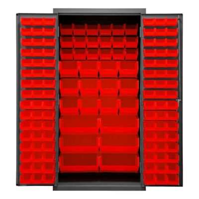 Image showing  14-Gauge Steel Bin Cabinet with 132 Red Bins