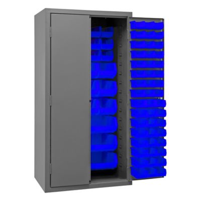 Image showing  132-Bin Steel Cabinet, 36 in. x 24 in. x 72 in., Blue/Gray