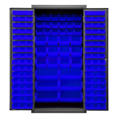 Image showing  132-Bin Steel Cabinet, 36 in. x 24 in. x 72 in., Blue/Gray