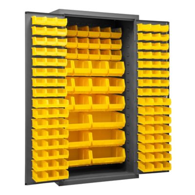 Durham MFG 132-Bin Steel Cabinet, 36 in. x 24 in. x 72 in., Yellow/Gray