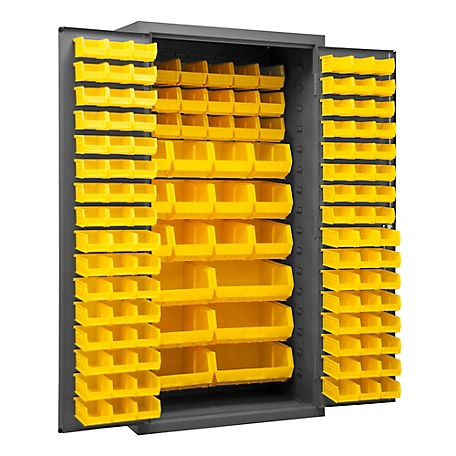 Durham MFG 14-Gauge Steel Bin Cabinet, 132 Yellow Bins