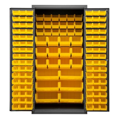 Image showing  132-Bin Steel Cabinet, 36 in. x 24 in. x 72 in., Yellow/Gray
