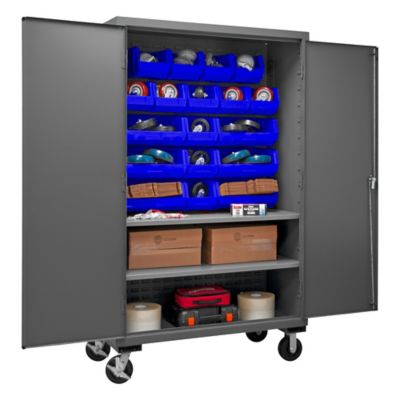 Image showing  18-Bin and 2-Shelf Mobile Steel Cabinet, 48 in. x 24 in. x 81 in., Blue/Gray