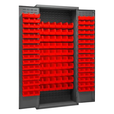 Durham MFG 14-Gauge Steel Bin Cabinet, 156 Red Bins