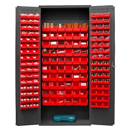 Durham MFG 14-Gauge Steel Bin Cabinet, 156 Red Bins