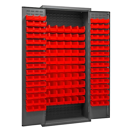 Durham MFG 14-Gauge Steel Bin Cabinet, 156 Red Bins