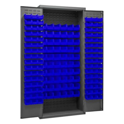 Durham MFG 14-Gauge Steel Bin Cabinet with 156 Blue Bins