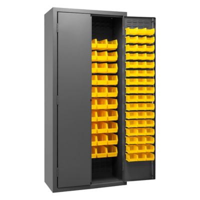 Image showing  156-Bin Steel Cabinet, 36 in. x 18 in. x 84 in., Yellow/Gray