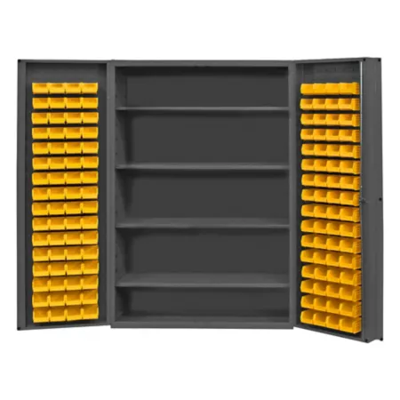 Durham MFG Vented Cabinet 700 lb Capacity 14 Gauge 48 in x 24 in x 72 in 128 Yellow Bins Freestanding Garage Cabinets