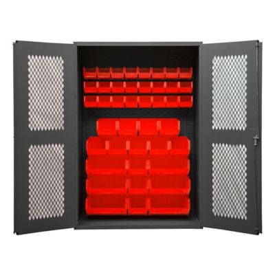 Durham MFG 14 Gauge Ventilated Cabinet, 48 in. x 24 in. x 72 in., 42 Red Bins