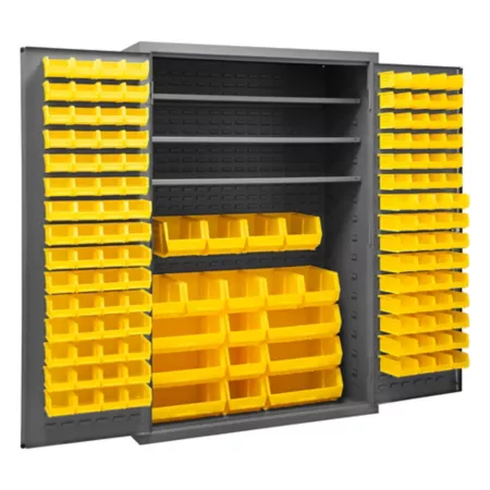 Durham MFG 16 Gauge Steel Bin Shelving and Cabinet 138 Yellow Bins 3 Shelves Bin Organizers