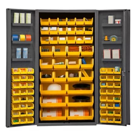 Durham MFG Deep Door Cabinet 14 Gauge 36 in x 24 in x 72 in 78 Yellow Bins Freestanding Garage Cabinets