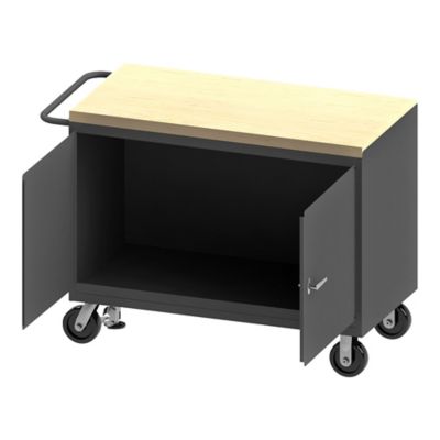 Durham MFG Mobile Bench Cabinet, 48 in. x 24 in., Maple Top, 2 Doors