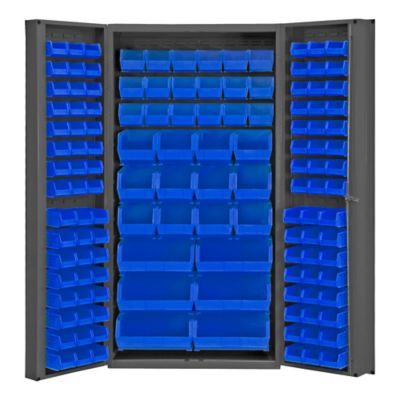 Durham MFG 14 Gauge Deep Door Cabinet, 36 in. x 24 in. x 72 in., 132 Blue Bins