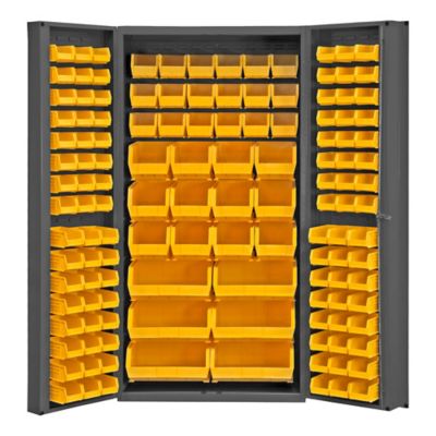 Durham MFG 14 Gauge Deep Door Cabinet, 36 in. x 24 in. x 72 in., 132 Yellow Bins