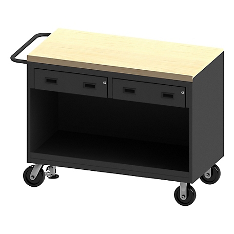Durham MFG Mobile Bench Cabinet, 48 in. x 24 in., Maple Top, 2 Drawer, No Door