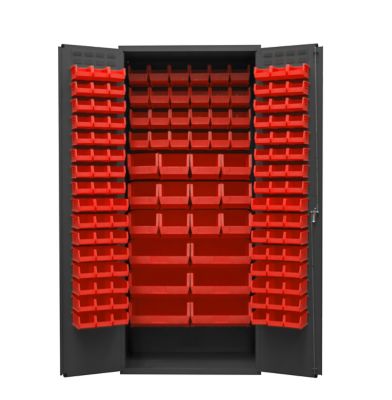 Durham MFG 14-Gauge Steel Bin Cabinet, 138 Red Bins