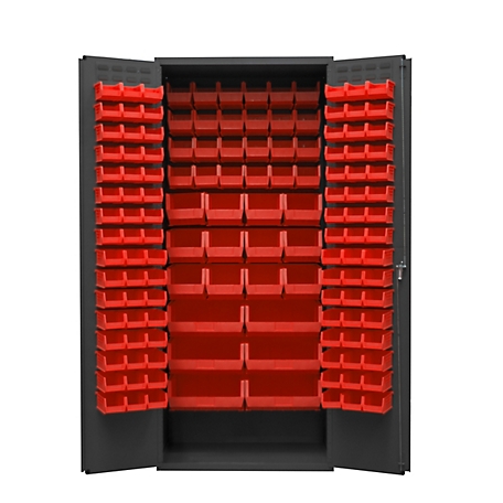 Durham MFG 14-Gauge Steel Bin Cabinet, 138 Red Bins