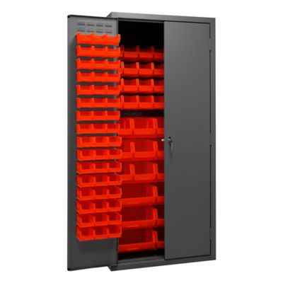 Image showing 3 th Durham MFG 138-Bin Steel Cabinet, 36 in. x 24 in. x 84 in., Red/Gray