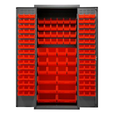 Image showing 4 th Durham MFG 138-Bin Steel Cabinet, 36 in. x 24 in. x 84 in., Red/Gray