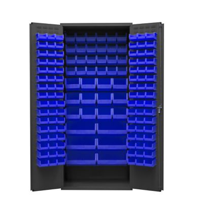 Durham MFG 14-Gauge Steel Bin Cabinet, 138 Blue Bins