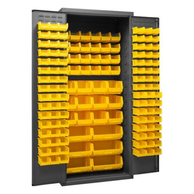 Durham MFG 138-Bin Steel Cabinet, 36 in. x 24 in. x 84 in., Yellow/Gray