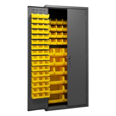 Image showing  138-Bin Steel Cabinet, 36 in. x 24 in. x 84 in., Yellow/Gray