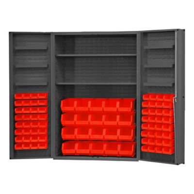 Durham MFG 14 Gauge Deep Door Cabinet, 48 in. x 24 in. x 72 in., 84 Red Bins