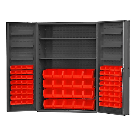 Durham MFG 14 Gauge Deep Door Cabinet, 48 in. x 24 in. x 72 in., 84 Red Bins