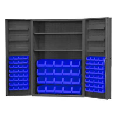 Durham MFG 14 Gauge Deep Door Cabinet, 48 in. x 24 in. x 72 in., 84 Blue Bins