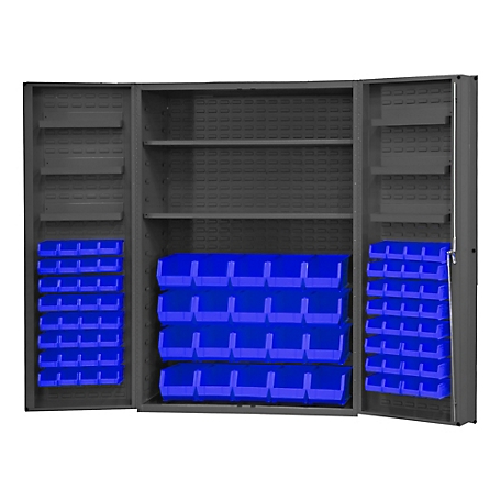 Durham MFG 14 Gauge Deep Door Cabinet, 48 in. x 24 in. x 72 in., 84 Blue Bins