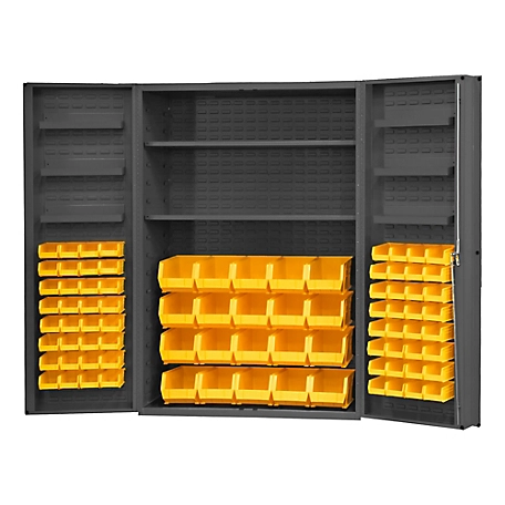 Durham MFG 900 lb. Capacity 14 Gauge Deep Door Cabinet, 48 in. x 24 in. x 72 in., 84 Yellow Bins
