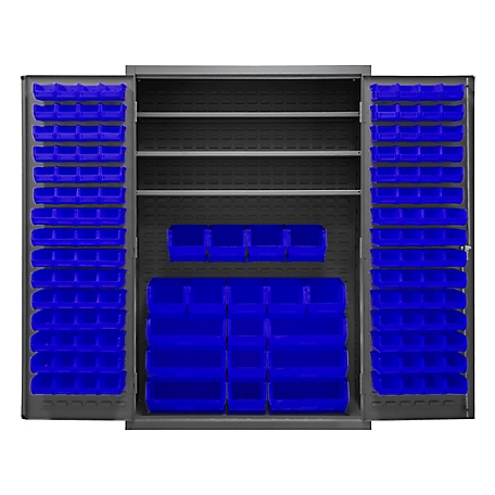 Durham MFG 750 lb. Capacity 14-Gauge Steel Shelf and Bin Cabinet, 138 Blue Bins, 3 Shelves
