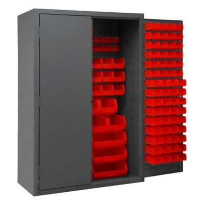 Image showing  186-Bin Steel Cabinet, 48 in. x 24 in. x 72 in., Red/Gray