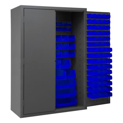 Image showing  186-Bin Steel Cabinet, 48 in. x 24 in. x 72 in., Blue/Gray