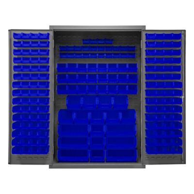 Image showing  186-Bin Steel Cabinet, 48 in. x 24 in. x 72 in., Blue/Gray