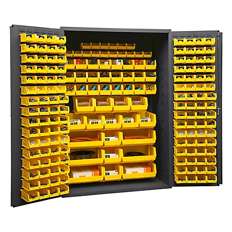 Durham MFG 14-Gauge Steel Bin Cabinet, 186 Yellow Bins