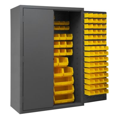 Image showing  186-Bin Steel Cabinet, 48 in. x 24 in. x 72 in., Yellow/Gray
