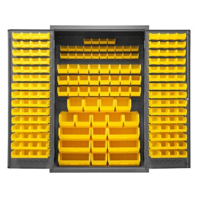 Image showing  186-Bin Steel Cabinet, 48 in. x 24 in. x 72 in., Yellow/Gray