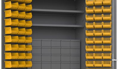 Image showing  156-Compartment and 2-Shelf Steel Cabinet, Yellow/Gray