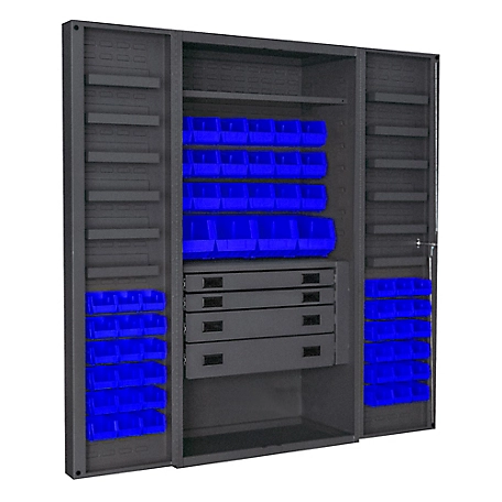 Durham MFG 14 Gauge Deep Door Cabinet, 36 in. x 24 in. x 72 in., 58 Blue Bins