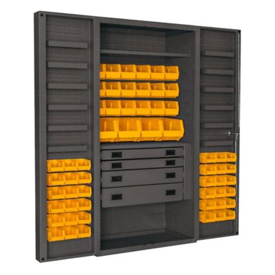 Durham MFG 14 Gauge Deep Door Cabinet, 36 in. x 24 in. x 72 in., 58 Yellow Bins